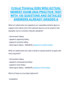Critical Thinking D265 WGU ACTUAL  NEWEST EXAM 2024 PRACTICE TEST  WITH 150 QUESTONS AND DETAILED  ANSWERS ALREADY GRADED A