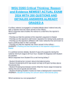 WGU D265 Critical Thinking: Reason  and Evidence NEWEST ACTUAL EXAM  2024 WITH 200 QUSTIONS AND  DETAILED ANSWERS ALREADY  GRADED A