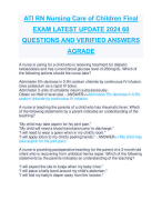 ATI RN Nursing Care of Children Final EXAM LATEST UPDATE 2024 60  QUESTIONS AND VERIFIED ANSWERS  AGRADE