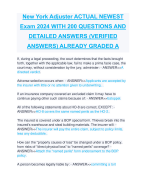 New York Adjuster ACTUAL NEWEST Exam 2024 WITH 200 QUESTIONS AND  DETAILED ANSWERS (VERIFIED  ANSWERS) ALREADY GRADED A