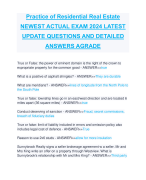 Practice of Residential Real Estate NEWEST ACTUAL EXAM 2024 LATEST  UPDATE QUESTIONS AND DETAILED  ANSWERS AGRADE