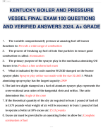 KENTUCKY BOILER AND PRESSURE VESSEL FINAL EXAM 100 QUESTIONS AND VERIFIED ANSWERS 2024. A+ GRADE