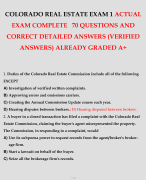 COLORADO REAL ESTATE EXAM 1 ACTUAL EXAM COMPLETE   70 QUESTIONS AND CORRECT DETAILED ANSWERS (VERIFIED ANSWERS) ALREADY GRADED A+