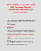 NR511 Week 8 Final Exam Latest ADVANCED PHYSICAL ASSESSMENT CHAMBERLAIN ALL CORRECT ANSWERS