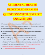 ATI MENTAL HEALTH PROCTORED EXAM 156 QUESTIONS WITH CORRECT ANSWERS 2024 