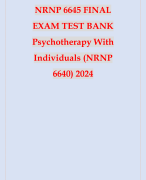 NRNP 6645 FINAL EXAM TEST BANK PSYCHOTHERAPY WITH INDIVIDUALS 2024 UPDATE(NRNP6640)