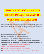 PHARMACOLOGY CARDIO 120 QUESTIONS AND ANSWERS WITH RATIONALE 2024