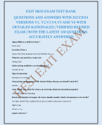 EXIT HESI EXAM TEST BANK QUESTIONS AND ANSWERS WITH 2023/2024 VERSIONS V1, V2,V3,V4,V5 AND V6 WITH DETAILED RATIONALES | VERIFIED REVISED EXAM | WITH THE LATEST 160 QUESTIONS ACCURATELY ANSWERED
