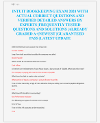 INTUIT BOOKKEEPING EXAM 2024 WITH  ACTUAL CORRECT QUESTIONS AND  VERIFIED DETAILED ANSWERS BY  EXPERTS |FREQUENTLY TESTED  QUESTIONS AND SOLUTIONS |ALREADY  GRADED A+|NEWEST |GUARANTEED  PASS |LATEST UPDATE