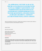 PA APPRAISAL LICENSE 16-20 AUTO  PHYSICAL DAMAGE EXAM 2024 WITH  ACTUAL CORRECT QUESTIONS AND  VERIFIED DETAILED RATIONALES  ANSWERS BY EXPERTS|FREQUENTLY  TESTED QUESTIONS AND SOLUTIONS  |ALREADY GRADED A+ |NEWEST  |GUARANTEED PASS |LATEST UPDATE