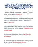 FIRE INSTRUCTOR 1 FINAL 2024 LATEST UPDATED ACTUAL EXAM WITH QUESTIONS & CORRECTLY HIGHLIGHTED ANSWERS 100% GUARANTEED PASS.
