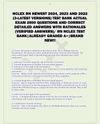 NCLEX RN NEWEST 2024, 2023 AND 2022  (3-LATEST VERSIONS) TEST BANK ACTUAL  EXAM 2500 QUESTIONS AND CORRECT  DETAILED ANSWERS WITH RATIONALES  (VERIFIED ANSWERS)/ RN NCLEX TEST  BANK|ALREADY GRADED A+|BRAND  NEW!!