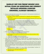 BARKLEY DRT FOR PMHNP NEWEST 2024 ACTUAL EXAM 100 QUESTIONS AND CORRECT  DETAILED ANSWERS (VERIFIED ANSWERS) |ALREADY GRADED A+