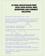 KY REAL ESTATE EXAM PREP  2024/2025 ACTUAL BEST  QUESTIONS AND CORRECT  SOLUTION