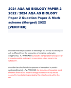 2024 AQA AS BIOLOGY PAPER 2 2022 / 2024 AQA AS BIOLOGY Paper 2 Question Paper & Mark scheme (Merged) 2022 [VERIFIED]