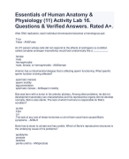 Essentials of Human Anatomy & Physiology (11) Activity Lab 16. Questions & Verified Answers. Rated A+. 