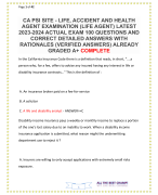 CA PSI SITE - LIFE, ACCIDENT AND HEALTH AGENT EXAMINATION (LIFE AGENT) LATEST 2023-2024 ACTUAL EXAM 100 QUESTIONS AND CORRECT DETAILED ANSWERS WITH RATIONALES (VERIFIED ANSWERS) ALREADY GRADED A+ COMPLETE