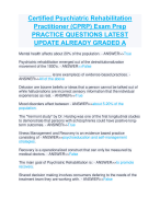 Certified Psychiatric Rehabilitation  Practitioner (CPRP) Exam Prep PRACTICE QUESTIONS LATEST  UPDATE ALREADY GRADED A