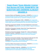 Super-Duper Texas Adjuster License  Test Review ACTUAL EXAM WITH 150  QUESTION AND ANSWERS ALREADY  GRADED A