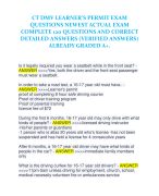 CT DMV LEARNER’S PERMIT EXAM  QUESTIONS NEWEST ACTUAL EXAM  COMPLETE 120 QUESTIONS AND CORRECT  DETAILED ANSWERS (VERIFIED ANSWERS)  ALREADY GRADED A+.