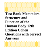 Test Bank  Memmlers  Structure and  Function of the  Human Body 12th  Edition by Cohen All Chapters Covered