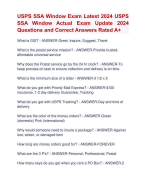 USPS SSA Window Exam Latest 2024 USPS  SSA Window Actual Exam Update 2024  Questions and Correct Answers Rated A+ | Verified  USPS SSA  Window  Quizexam with Accurate Solutions ARanking Allpass