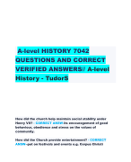  A-level HISTORY 7042 QUESTIONS AND CORRECT VERIFIED ANSWERS// A-level History - TudorS 