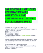   302 NC POST LICENSING CONTRACTS WITH QUESTIONS AND ANSWERS 2022-2024//NC Post Licensing 302 JJ 