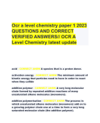 Ocr a level chemistry paper 1 2023 QUESTIONS AND CORRECT VERIFIED ANSWERS// OCR A Level Chemistry latest update 