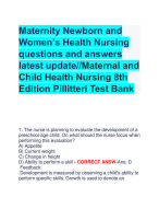 Maternity Newborn and Women’s Health Nursing questions and answers latest update//Maternal and Child Health Nursing 8th Edition Pillitteri Test Bank 