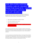 NEW 2024 ATI RN CAPSTONE  NURSING CARE OF CHILDREN  PREDICTOR EXAM WITH VERIFIED  RATIONALISED ANSWERS  ALREADY GRADED A+