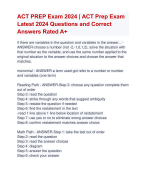 AC T PREP Exam 2024 | ACT Prep Exam Latest 2024 Questions and Correct Answers Rated A+ Verified Act Prep Quizexam with Accurate Solutions Aranking Allpass  