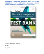 TEST BANK LEHNES PHARMACOTHERAPEUTICS FOR  ADVANCED PRACTICE NURSES AND PHYSICIAN  ASSISTANTS 2nd EDITION Rosenthal EXAM  QUESTIONS AND ANSWERS Latest update 2024