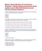 Modern Blood Banking & Transfusion  Practices - Denise Harmening: Review Exam Update Latest 2024-2025 Questions and  Correct Answers Rated A+
