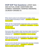 IHOP SOP Test Questions LATEST 2023- 2024 ACTUAL EXAM QUESTIONS AND  CORRECT ANSWERS (VERIFIED ANSWERS)  | ALREADY GRADED A+