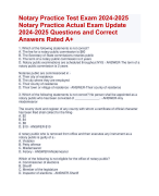 Notary Practice Test Exam 2024-2025  Notary Practice Actual Exam Update  2024-2025 Questions and Correct  Answers Rated A+ | Verified  Notary Practice Exam  2024 Quiz with Accurate Solutions Aranking Allpass Agraded 