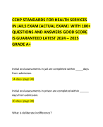 CCHP STANDARDS FOR HEALTH SERVICES IN JAILS EXAM (ACTUAL EXAM)  WITH 180+ QUESTIONS AND ANSWERS GOOD SCORE IS GUARANTEED LATEST 2024 – 2025 GRADE A+   