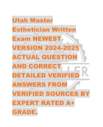 Utah Master  Esthetician Written  Exam NEWEST VERSION 2024-2025  ACTUAL QUESTION  AND CORRECT  DETAILED VERIFIED  ANSWERS FROM  VERIFIED SOURCES BY  EXPERT RATED A+ GRADE.