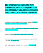 CDA DRE SALESPERSON EXAM 2 WITH CORRECT 60+ (ACTUAL EXAM) QUESTIONS AND CORRECTLY  WELL DEFINED ANSWERS LATEST 2024 – 2025 ALREADY GRADED A+         