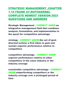 STRATEGIC MANAGEMENT ,CHAPTER  1-12 FRANK AT.ROTHAERMEL  COMPLETE NEWEST VERSION 2023  QUESTIONS AND ANSWERS