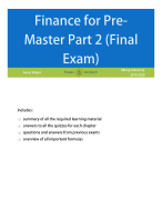 Finance for Pre-master: final exam summary including 58 exam and 105 quiz exercises and answers