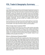 Summary FDI, Trade & Geography of Chapters 15-21