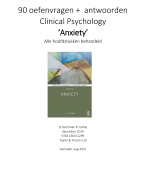 90 oefenvragen + antwoorden Anxiety Clinical Psychology - Rachman 4e editie - Alle hoofdstukken beha