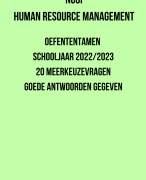 Oefententamen HRM NCOI - jaar 2022/2023 - 20 meerkeuzevragen met antwoorden