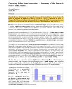 Capturing Value from Innovation 2021/2022, Summary of the Articles and Lectures