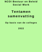 NCOI Bestuur en Beleid - Social work Tentamen samenvatting nieuw 2022