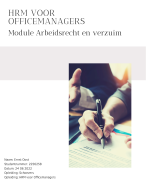 Schoevers module Arbeidsrecht en Verzuim - HRM voor Officemanagers - Geslaagd 8.5 juni 2022 met feedback Schoevers