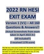 HESI EXIT RN V1 EXAM 2022 [ NEW ] All 160 Qs & As Included - Guaranteed Pass A+!!! (All Brand New Q&A Pics Included)