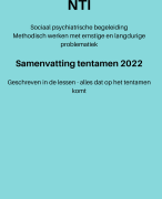 NTI tentamen samenvatting Sociaal-psychiatrische begeleiding - nieuw 2022 alle lessen