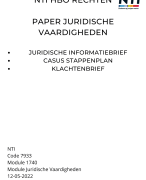 NTI paper Juridische Vaardigheden (2022) - NTI HBO Rechten - Klachtenbrief, Informatiebrief en Stappenplan